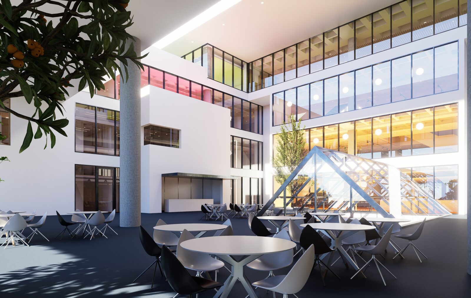 Atrium ve kafeterya alanı render