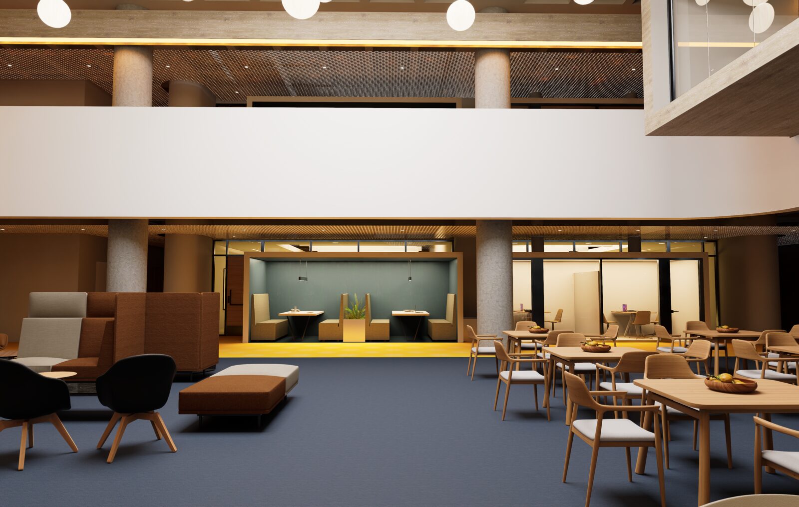 Öğrenci sosyal lounge alanı render